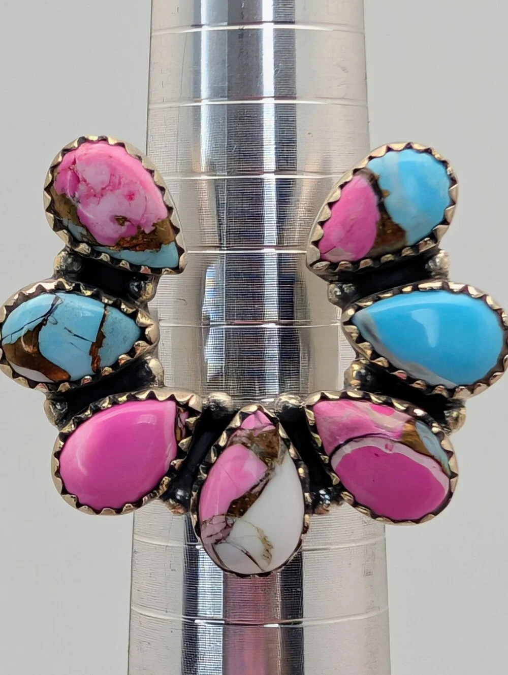 Cotton Candy Turquoise S925 Sterling Silver Naja Adjustable Ring